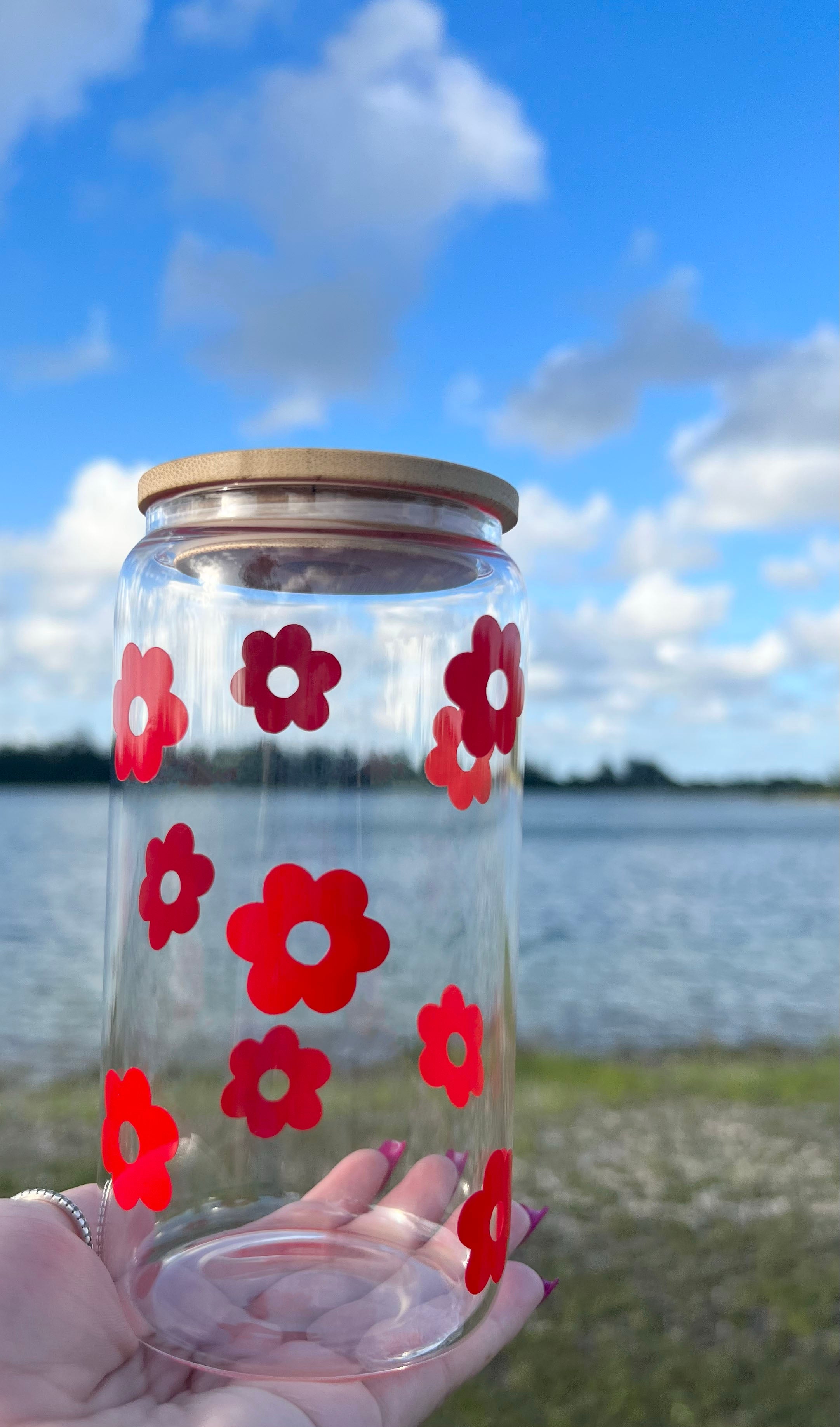 Flowery Cups With Lid & Straw