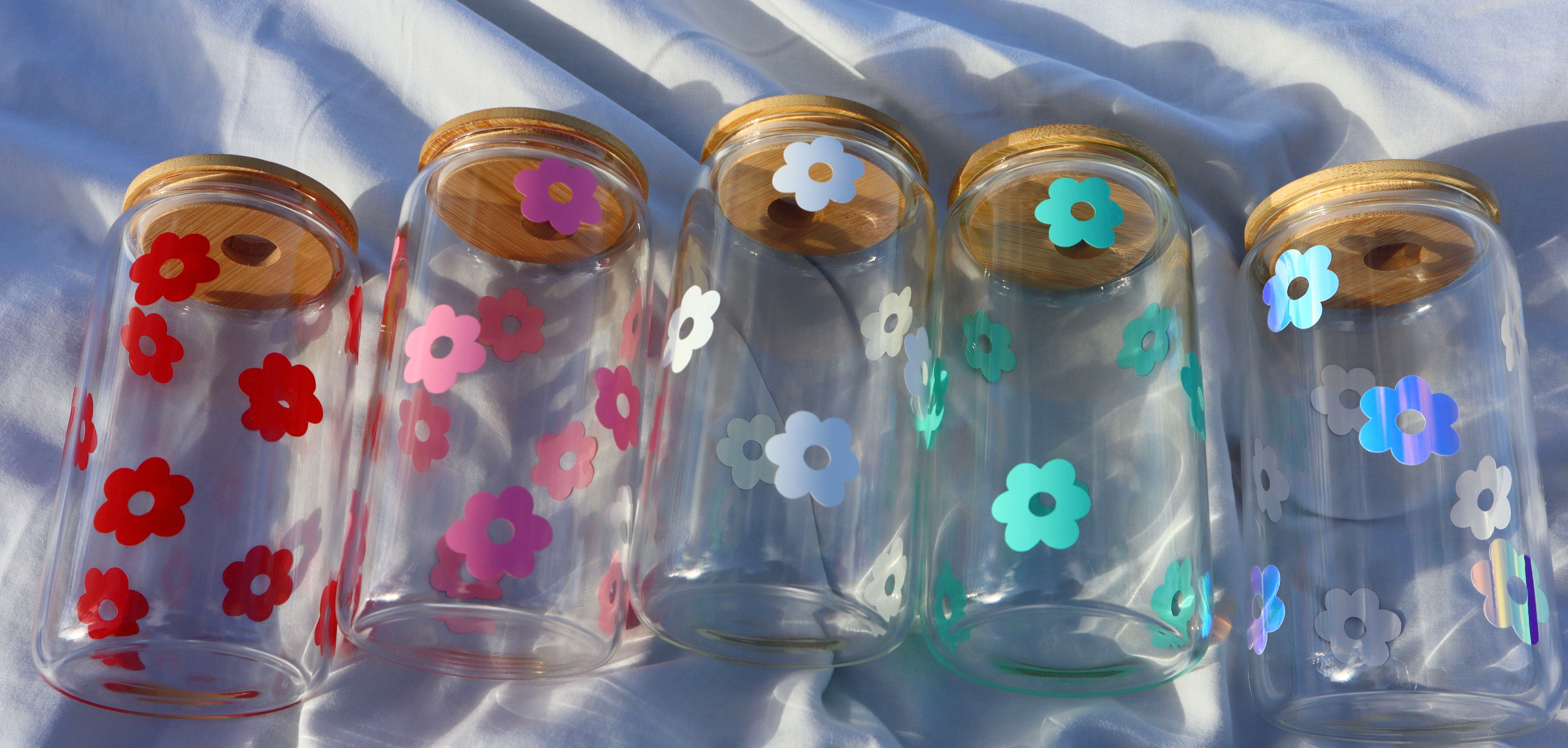 Flowery Cups With Lid & Straw